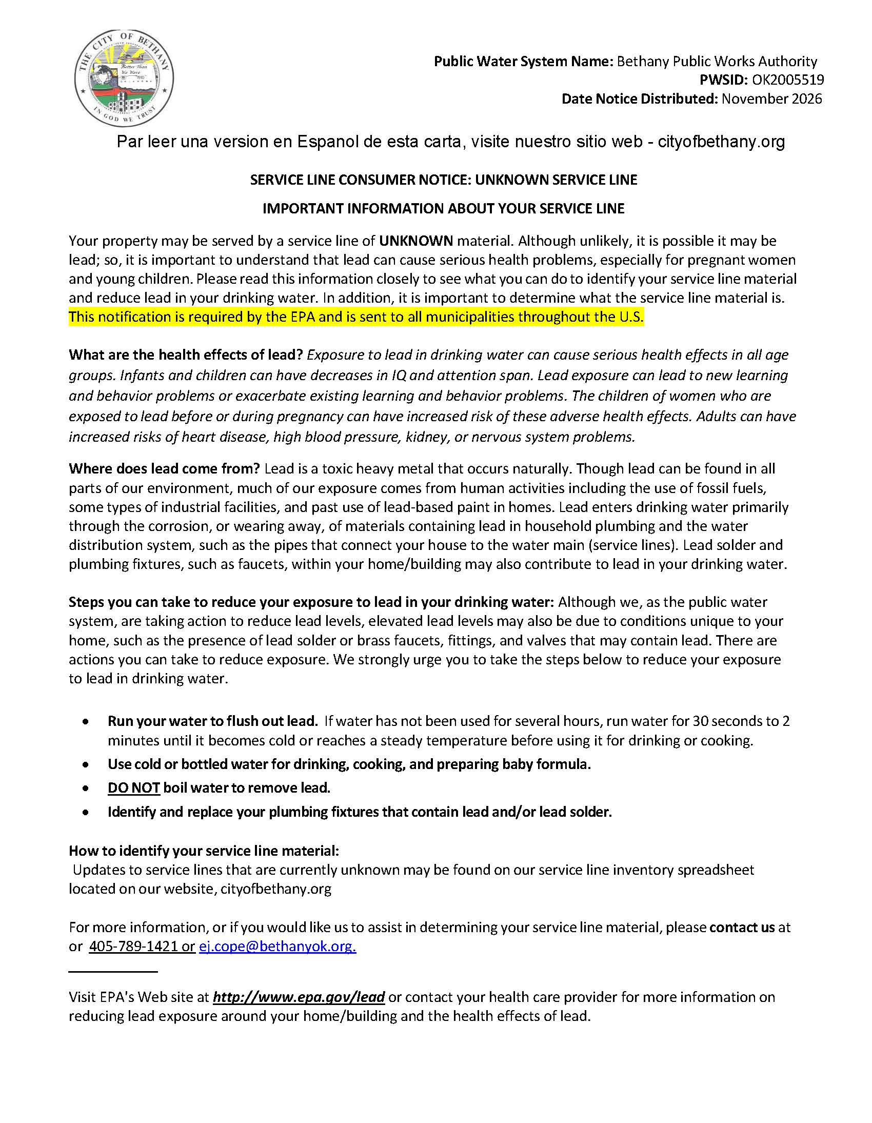Lead Line Notice letter Revised 10-1-26
